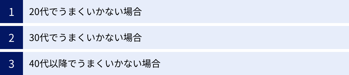20代でうまくいかない場合、30代でうまくいかない場合、40代以降でうまくいかない場合